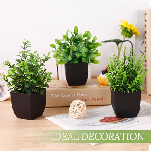 Der Rose 4 Pack Black Bathroom Decor Fake Plants Mini Artificial Greenery Potted Plants for Halloween Decor Indoor Office Table Room Farmhouse Decor - color: Black