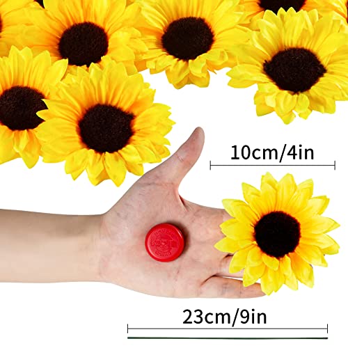 Coferset 40pcs Fake Sunflower Heads with Stems, 4" Sunflower Artificial Silk Flower Heads for Party Baby Shower Wedding Making Handicrafts Home Decor(Yellow) - color: Yellow-40pcs