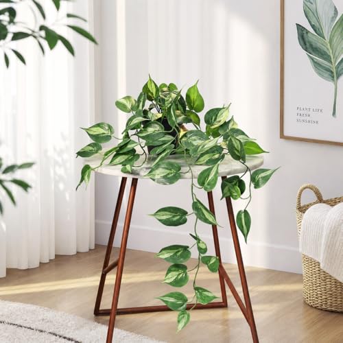 Realistic Artificial Pothos Vines with Pots - Fake Hanging Plants for Indoor Decor, Low Maintenance Silk Faux Greenery(2 PCS)