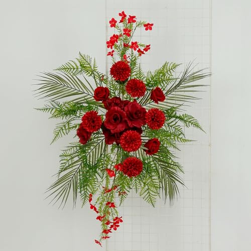Efavormart Burgundy Wedding Arch Swag, Artificial Rich Burgundy Rose and Chrysanthemum Arrangement with Mixed Greenery for Moody Backdrop and Stage Decor - color: Burgundy Arch02