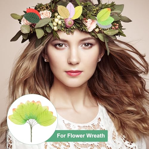 M METERXITY 100-Pack Artificial Silk Leaf, Faux Wire Single Leaves, Fake Flower Leaf with Stem for DIY Bouquet/Wreaths/Wedding/Garland/Party Decorations, Fake Rose Craft Leaves [Green Red] - color: Green Red