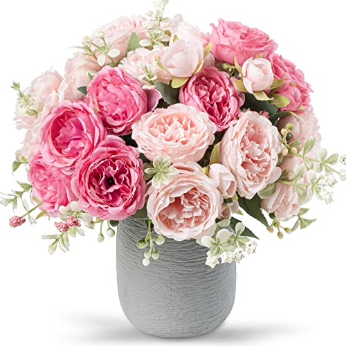 Artificial Peonies Silk Flowers, Pink Faux Peony Bouquet 4 Bundles Florals Arrangements Decor for Farmhouse Home Boho Wedding Table Centerpiece, Fake Plastic Flower Bulk for Vase Decoration (Mix Pink) - color: Mix Pink, size: 4PCS