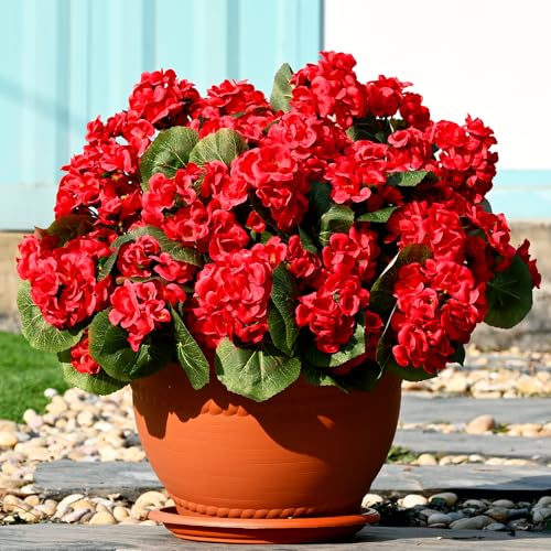 Waipfaru 6 Pcs Artificial Fake Flowers for Outdoors, UV Resistant Outdoor Artificial Plants, Silk Geraniums Red Spring Flower for Garden Porch Planter Patio Balcony Yard Home Decoration (6, Red) - color: Red, size: 6 PCS