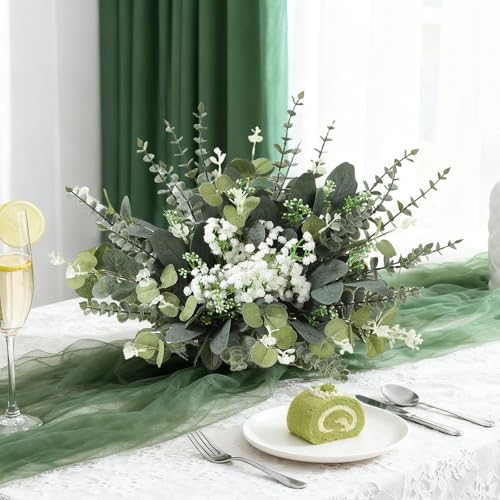 60 Pcs Mixed Artificial Eucalyptus Leaves Stems Bulk,Baby Breath Artificial Flowers Bulk with Eucalyptus Leaves Greenery Stems for DIY Bouquets Wedding Floral Home Decor (Green-60pcs) - color: Green-60pcs