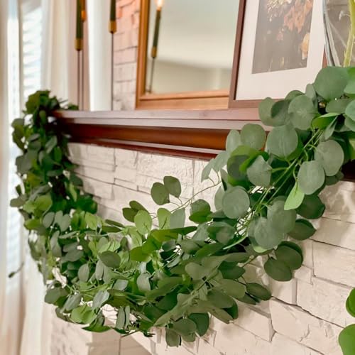 CQURE 12 Pack 84Ft Eucalyptus Garland,Artificial Eucalyptus Leaves Table Greenery Garland Wreath Vines for Wedding Party Table Fireplace Bedroom Wall Room Decor - size: 84Ft-12Pack-Green