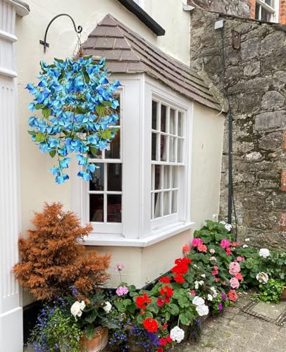 IPOPU Artificial Bougainvillea Hanging Flowers 2PCS UV Resistant Fake Silk Bougainvillea Plant Vine Faux Hanging Flowers for Garden Yard Porch Patio Wedding Wall Home Outdoor Decoration (Blue) - color: Blue