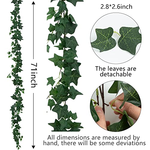 Dallisten 3 Strands Odorless Artificial Ivy Vines Kit, 71" Silk Ivy Garland with Green Leaves, Fake Hanging Plants Greenery Decoration for Bedroom, Windows, Walls, Wedding, Outdoor Decor (Green) - color: Green Ivy