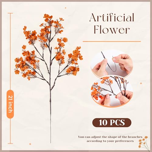 Der Rose 10Pcs Fake Fall Flowers Orange Baby Breath Artificial Flowers Real Silk Floral Arrangement Stems for Thanksgiving Table Centerpieces Home Kitchen Mantle Porch Outdoor Decorations - size: 10-Orange Baby Breath