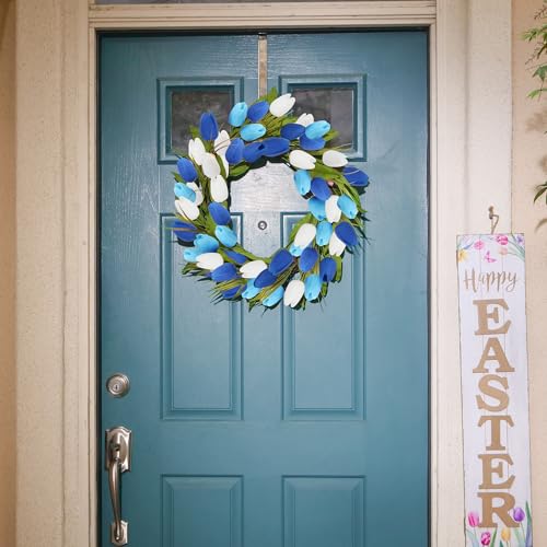 Artificial Tulips Flowers Fake Latex Tulip Stems - 30pcs Real Touch Faux Multicolor Tulips Flower for Easter Spring Wedding Bouquet Centerpiece Floral Arrangement Cemetery Table Decor - color: Dark Blue, White, Light Blue