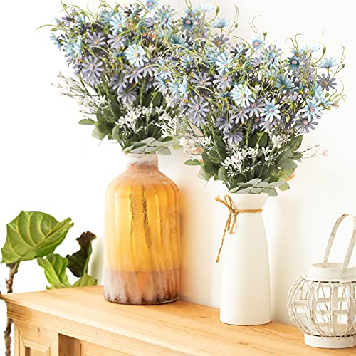 Artificial Flowers Wildflowers Silk Daisy Spring Fake Daisies Decoration Summer UV Resistant Colorful Mixed Bundles Faux Greenery Outdoor Plant Stem Filler for Home Decor Indoor Floral Arrangements - color: 03 Blue