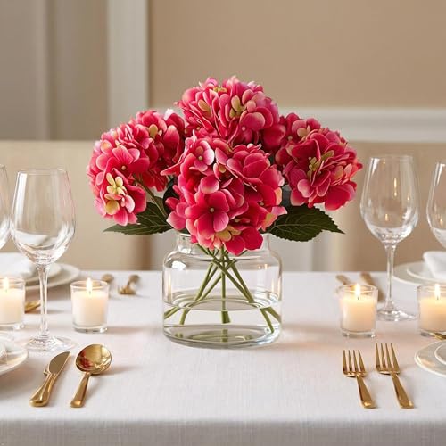 Larksilk Hydrangea Artificial Flowers - Faux Hydrangea Flowers - Home Decor, Easter Decorations, Spring Decor - Floral Centerpieces for Tables - 20" Floral Stems, Fuchsia, 2 Pieces - color: Fuchsia, size: Pack of 2