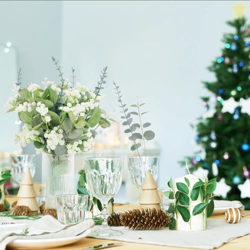 100 Pcs 4 Kinds Artificial Eucalyptus Greenery Stems Bulk | Fake Silver Dollar Leaves with Babys Breath Greenery, Faux Plants for Centerpieces Wedding Bouquet DIY Home Decor - size: 100 PCS