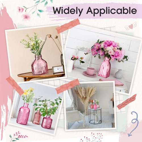 Yaomiao 30 Pcs Vases Bulk Colored Flower Glass Bud Vases Valentine Vintage Colored Glass Bottles Colorful Rustic Embossed for Home Wedding Table Decorations Gifts(Pink Series) - color: Pink Series