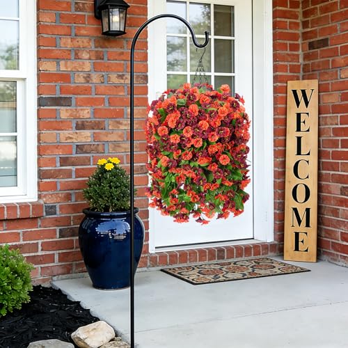 INXUGAO Artificial Flowers with Hanging Basket, Outdoor Faux Plants Silk Morning Glory Vines, Fake Green Arrangement for Garden Patio Spring Summer Decor(4pcs,Orange Brown) - color: Orange Brown