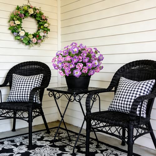 6 Pcs Artificial Petunia Flowers for Outdoor, Fake Spring Petunias Faux Silk Flowers for Outdoors UV Resistant Plants for Planters Garden Porch Patio Window Box Indoor Table Decor(Violet Lotus) - color: G-purple Lotus