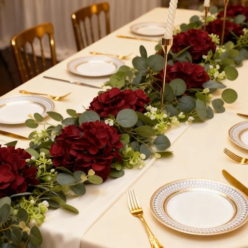 AVIVIHO 65Pcs Fake Flowers Burgundy Hydrangea Artificial Flowers Bulk (Not Squished, No Steaming Need) Silk Flowers with Stems for Wedding Decor,Home,Baby Shower,Table Centerpieces Decoration - color: Burgundy, size: Medium
