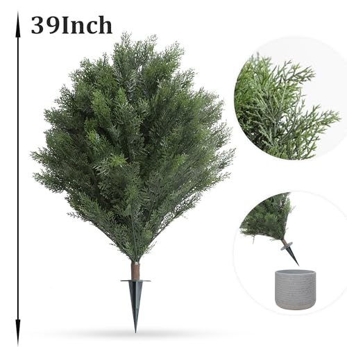 momoplant Artificial Cypress Topiary 39'' Faux Cedar Trees Privacy Screen Planter Set of 2 Artificial Bush Porch Plants Indoor and Outdoor Decor - size: 39 Inch