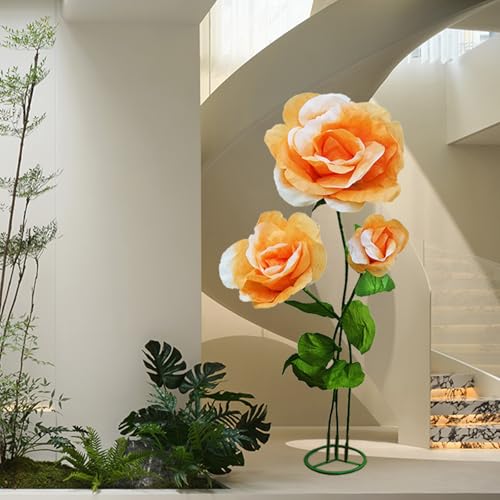 3PCS Large Fake Flowers Realistic Waterproof - Orange Giant 3D Artificial Flower Durable Easy Maintenance Perfect for Home Garden Weddings Events Christmas Graduation Party Decorations - color: 3pcs-roses-orange