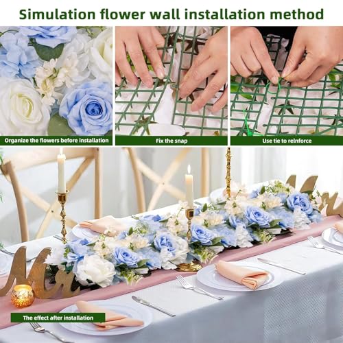 6Pcs Garland Artificial Flowers, Realistic Flower Vines for Wedding Arch Decor, Faux Silk Floral Runner Silk Hanging Flower Vines for Home Garden Outdoor Wedding Arch Party Ceremony - color: Blue + White