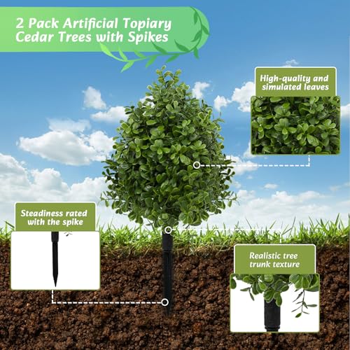 Bdor 22" Artificial Boxwood Topiary Bushes Ball Trees, Outdoor Artificial Plant Set of 2 with Ground Stakes, UV Resistant Simulated Evergreen Fake Boxwood Shrub for Indoor/Outdoor Lawns, Garden Decor - style: Boxwood