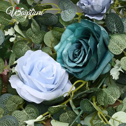 Waipfaru 2Pcs Flower Garland Decorations, Wedding Table Floral Rose Garland for Table Centerpieces Backdrop Wall, Eucalyptus Greenery Vines for Party Room Decor (Dusty Blue) - color: Dusty Blue-6.07ft, size: 2 Pack