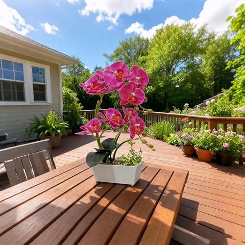 Purple Orchid Artificial Flowers Indoor Large Faux Orchids in Pot Phalaenopsis Flowers Arrangement Fake Flowers Dining Table Decor Centerpiece Bathroom Plants Home Decoration - color: Purple