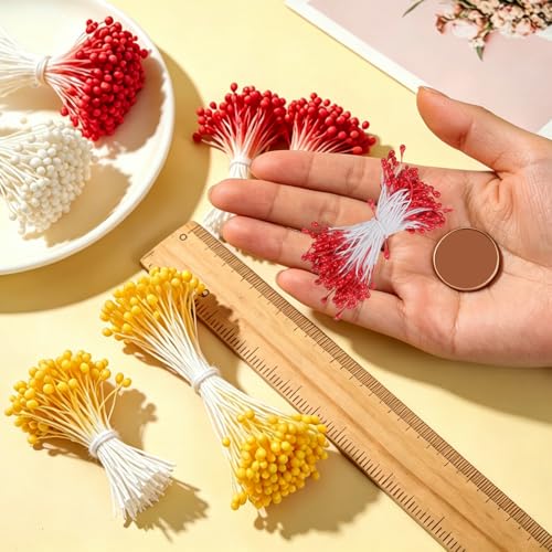 PATIKIL 3mm Double Heads Flower Stamen, 150 Pcs Artificial Flower Stamen Pistil Matt Pearl Floral Stamen for DIY Christmas Card Wedding Decoration, Bright Red - color: Bright Red
