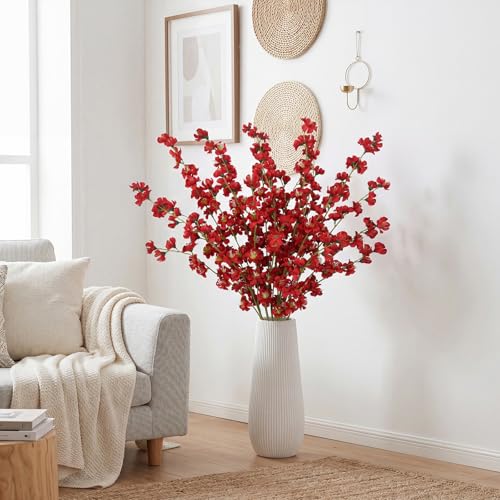 43.3’’ Red Delphinium Artificial Flowers 5pcs Long Stem Faux Larkspur Flowers Artificial Silk Flowers for Floor Vase Wedding Centerpiece Home Garden Decoration(Red) - color: Red