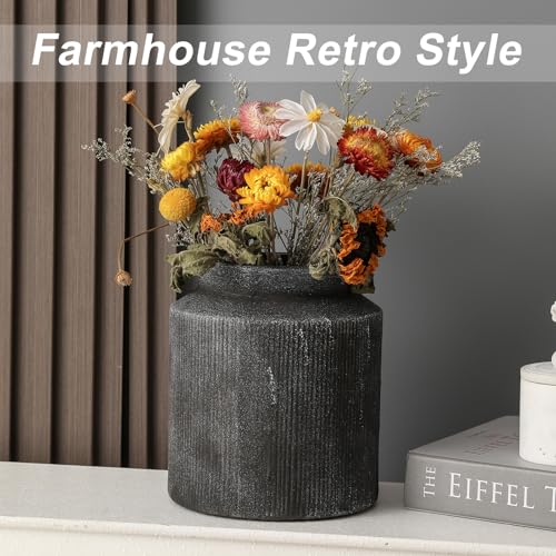 Farmhouse Vase for Home Decor, Vintage Rustic Terracotta Flower Vase Suitable for Home Decor, Living Room, Shelf, Dining Table. 7IN（Frosted Dark Blue） ZSHLXM - color: Frosted Dark Blue, size: 6.1 x 7 inches