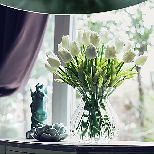 30 pcs Real-Touch Artificial Tulip Flowers Home Wedding Party Décor (Pure White) - color: Pure White