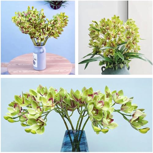 XIYUAN 28.5inch Artificial Phalaenopsis Flowers 2 Bunch 10 Large Petals Orchids Fake Cymbidium Flowers Artificial Orchid Flowers Stem Plants Latex Phalaenopsis Branches for Home Décor (Green) - color: Green 10 Heads