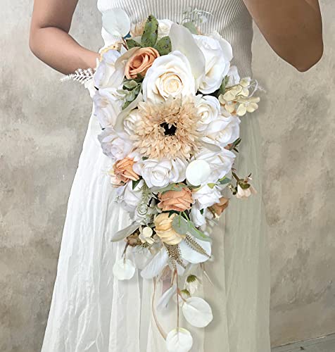 FACINOC Roses Artificial Flowers White Combo Box Set Fake Flower Bulk with Stems for DIY Bridal Wedding Shower Decorations Faux Floral Arrangements for Party Table Centerpieces Home Decor Indoor - color: X(white, Beige, Champagne)