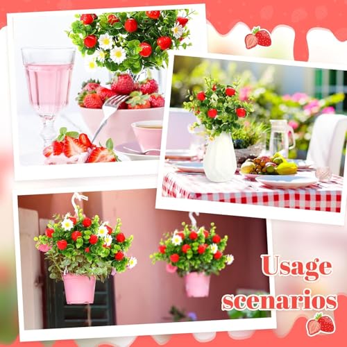 Tigeen 24 Pack Strawberry for Decoration Fake Strawberry Branches Artificial Vivid Red Faux Tables Centerpiece for Kitchen Stem Fruits for Home Spring Summer Decor - style: Strawberry
