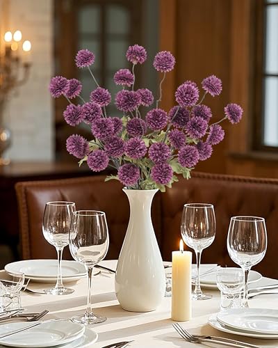 DuHouse 6pcs Artificial Flowers Faux Silk Pompon Mum,Silk Small Mini Chrysanthemum Ball with Stems for DIY Bouquets Centerpieces Vase Home Table Kitchen Decorations(Plum) - color: Plum, size: 6pcs