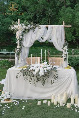 TINGE TIME Artificial Sweetheart Flower Swag with Table Cloth and Table Runner, Pack of 3 Floral Arrangement for Wedding Sweetheart Desktop Centerpiece Decoration Valentine's Day (IvoryWhite) - color: Ivory White