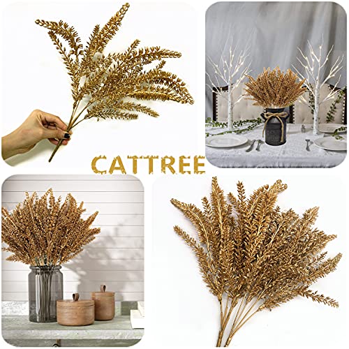 CATTREE Artificial Plants for Christmas Decoration, Plastic Grass Faux Shrubs Fake Lavender Leaves Simulation Wheat Ears Bushes Home Indoor Garden Wedding Hall Table Planter Filler - Gold 2 Pcs - color: Golden Lavender -2 Pcs