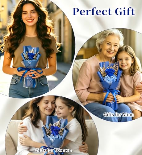 Preserved Flowers Bouquet,Flowers For Delivery,Blue Rose Bouquets,Birthday Flowers Gifts For Women Mom Grandma Wife Friends,Real Roses Gift From Daughter Valentine’S Day Mothers Day Anniversary - color: Blue, size: Rose Bouquet
