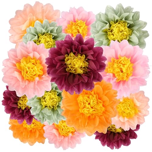 BestoFun 14 PCS Wine Red, Sage Green & Pink Tissue Paper Flowers – Elegant Party Decorations for Wedding, Birthday, Baby Shower, Bridal Shower, and Holiday Events - color: Red Green Pink