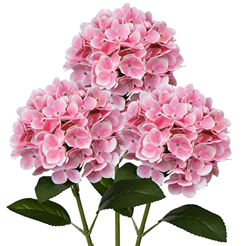 DILATATA Large Single Headed Pink Hydrangea 26" Artificial Hydrangea Flowers Fake Hydrangeas for Wedding Bouquet, Home, Party, Store, 3 - color: Light Pink #3, size: 3PCS