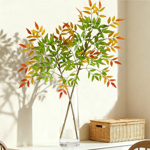 2 Pcs Artificial Plants Faux Branches for Vase Filler, 35.4 Inch Fake Plants Greenery Stems for Vase Spring Decorations Fall Decor, Fake Leaves Office Centerpieces Home Decor - color: Red Leaves, size: 2 Pcs
