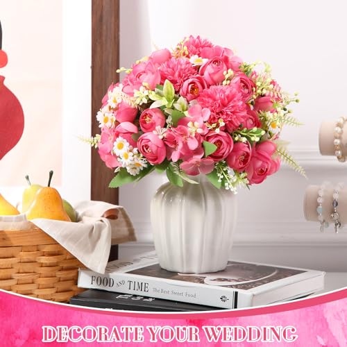Tigeen Peonies Artificial Flowers Faux Roses Silk Flowers Hydrangea Artificial Bouquet for Wedding Table Centerpiece Floral Vase Home Office Bridal Decor(Rose Pink,12 Bundles) - color: Rose Pink