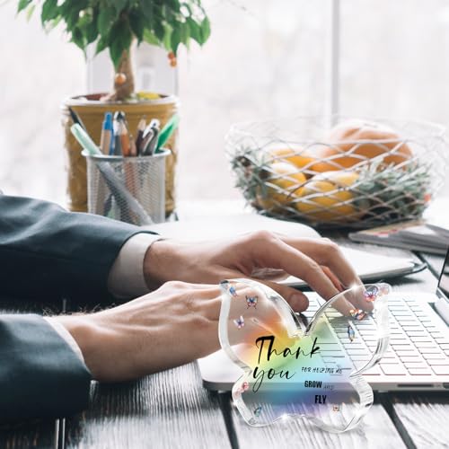 Thank You Gifts for Women Teacher Boss Friend - Appreciation Gifts for Women - Thank You for Help Me Butterfly Acrylic Desk Decor Sign - Clear Desk Decorative Sign for Home School Office - color: grow