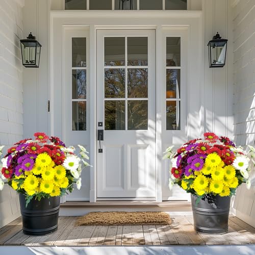 8 Bundles Artificial Silk Gerbera Daisy Flowers Fake Outdoor Bouquet Realistic Bulk Bouquet UV Resistant for Garden Front Porch Pots Home Indoor Table Vase Decoration (Multicolor) - color: Multi Color