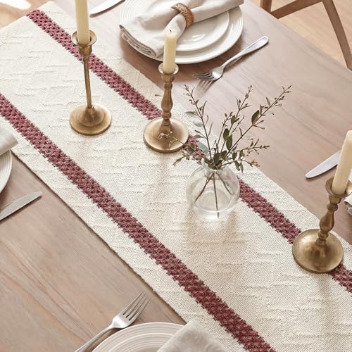 Artoid Mode Red Stripe Woven Table Runner, Seasonal Holiday Hollow Kitchen Dining Table Decoration for Home Party Decor 12x36 Inch - color: Red, size: 12" x 36", Table Runner