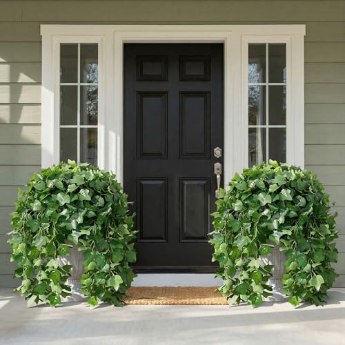 Faux Outdoor Plants Fake Hanging Plants for Outdoors Outside Decorations, 2 Pcs Green Fake Ivy Vines Realistic UV Resistant Artificial Greenery for Planters Porch Garden Yard Front Door Patio Indoor - color: Ivy Vine-green