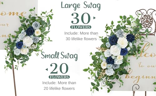 Arch Flower Kit of 2 - Artificial Floral Swag for Wedding Welcome Sign, Reception Ceremony Signs, Chair Decor (Dusty Blue & Ivory) - color: Dusty Blue & Ivory