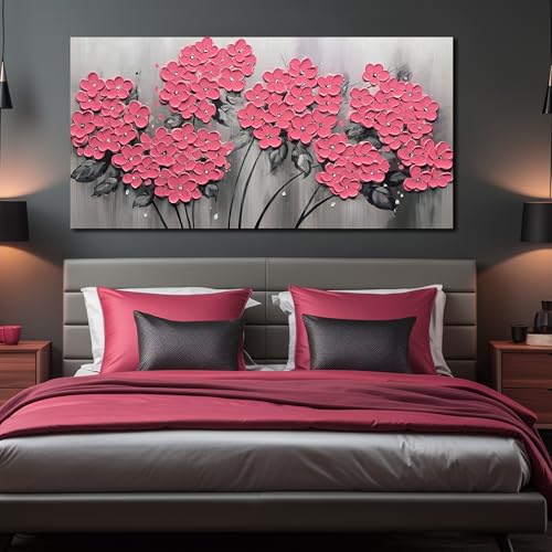 TYTAUPT Pink Flower Wall Decor For Bedroom Teen Girl,Large Floral Canvas Wall Art For Office Women,Hand Painted Textured Wall Art 29 x 58 inch - color: Pink, size: 58"L x 29"W