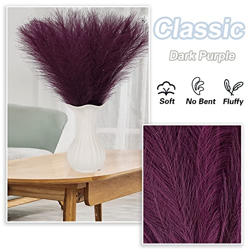 Dark Purple Pampas Grass Small, 30 Pcs 17" Faux Pampas Grass Short Decor, Pompas Grass Flower Arrangement and Vase Filler for Boho Home Wedding Decoration - color: Dark Purple, size: 17'' Tall