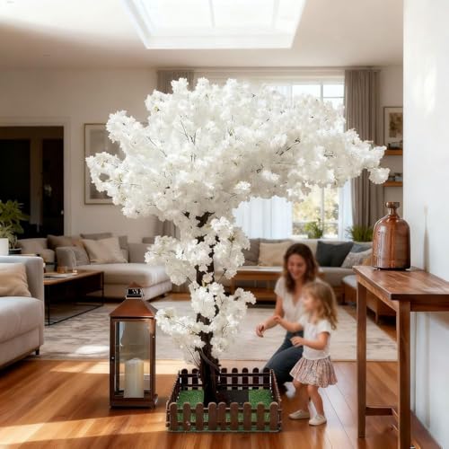 Artificial Cherry Blossom Tree Indoor Outdoors, Faux Cherry Blossom Tree ,Christmas Big Fake Cherry Trees for Living Room Wedding Party Office Shopping Hotel Restaurant Home Decor,White,3*3m/9.8*9.8f - color: White, size: 3*3m/9.8*9.8ft