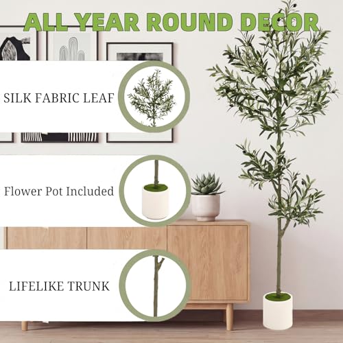 6ft Spherical Fake Olive Tree Artificial Indoor,Faux Olive Tree with Pot,Large Olive Branches and Lifelike Fruits,for Home Office House Living Room Decor. - color: 6ft